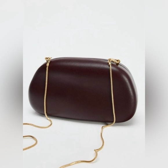 ZARA GOLD CLOSURE BOX CLUTCH IN BURGUNDY - Picture 7 of 16